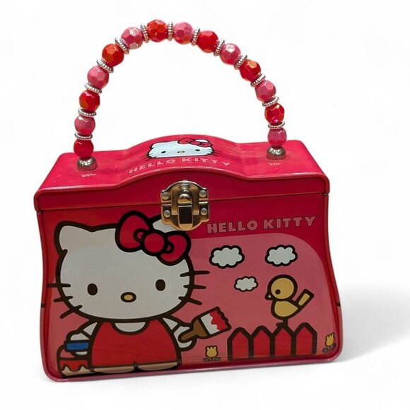 Hello Kitty Tin Lunch Box 2012 Sanrio Beaded Handle Pink Metal Collectible EUC - Picture 2 of 6